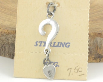 Sterling Silver Question Dangling Mark Heart Bracelet Charm - Do You Love Me? - JM Fisher Pendant Original Card NOS- Vintage Fine Jewelry