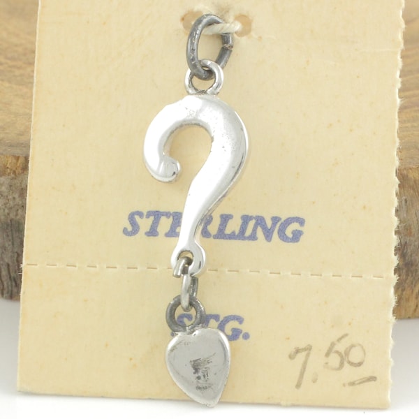 Sterling Silver Question Dangling Mark Heart Bracelet Charm - Do You Love Me? - JM Fisher Pendant Original Card NOS- Vintage Fine Jewelry