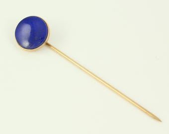 Antique 14K Yellow Gold Lapis Lazuli Stick Pin, Edwardian 14K Lapis Cravat Pin, Wordley Allsopp Bliss Lapis 14K Stick Pin, Vintage Jewelry