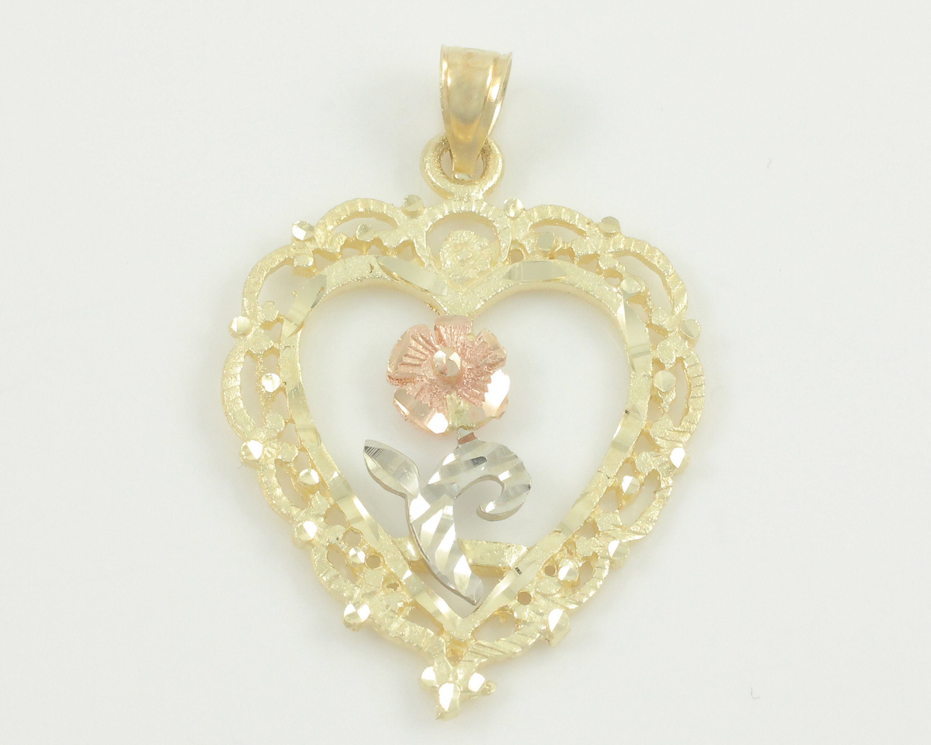 6Y4500 Pendant Heart 8x2x10 cm Gold colored Metal Heart-Shaped