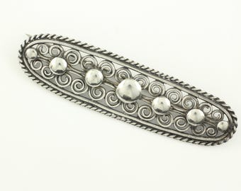 Vintage Sterling Silver Bar Pin Brooch, Vintage 925 Silver Scroll Dome Oval Bar Pin, Vintage Silver Filigree Brooch, Vintage Jewelry