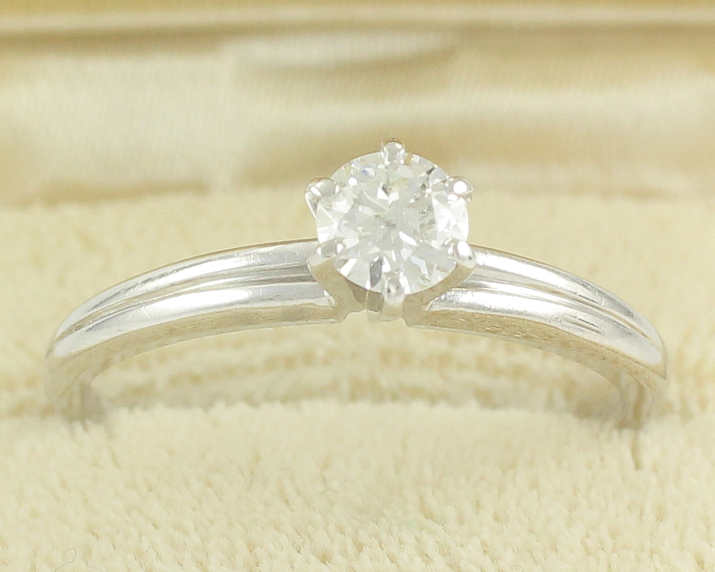 Platinum .50 CT Diamond Solitaire Engagement Ring - Six Prong Transitional Cut VS1 Sign PS 