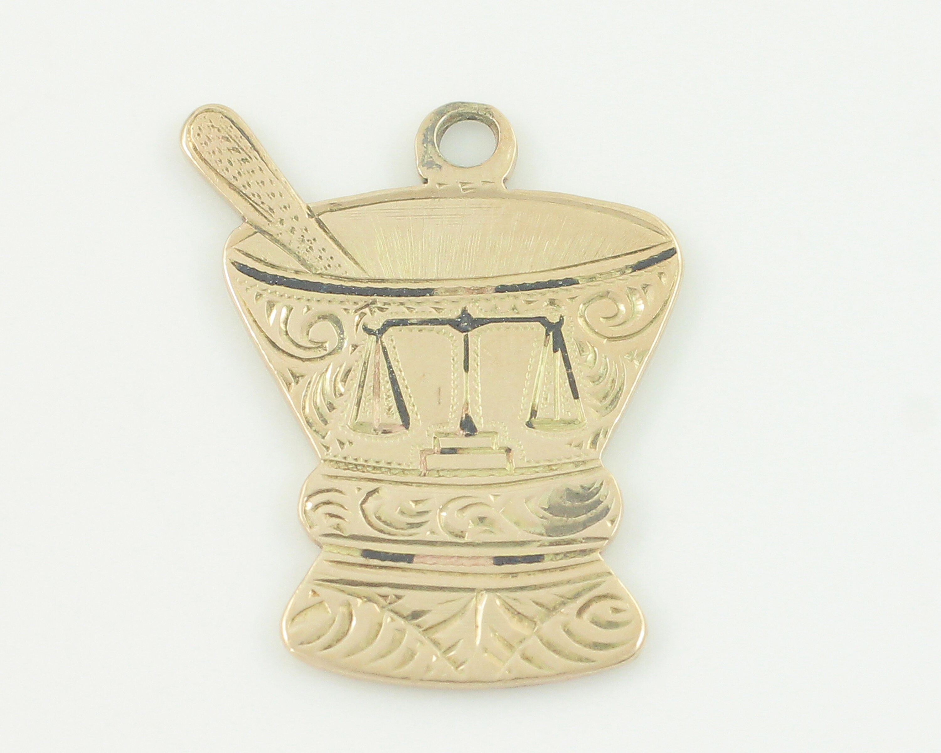 Victorian 14K Pharmacist Pendant, Antique 14K Gold Engraved Monogram