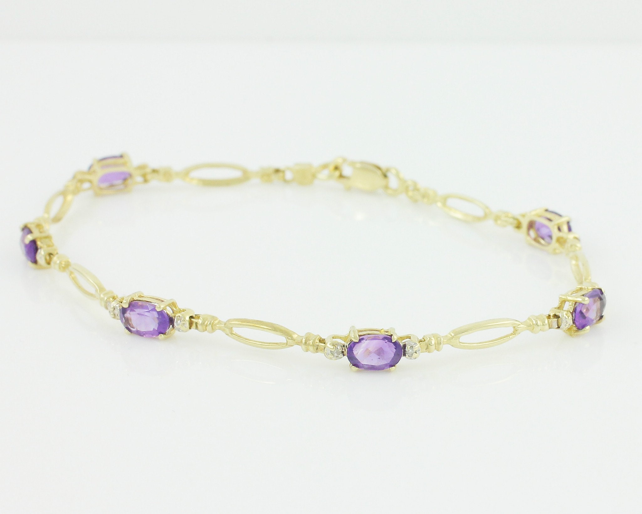 Amethyst Diamond 10K Bracelet 10K Yellow Gold Link Bracelet 2 CT
