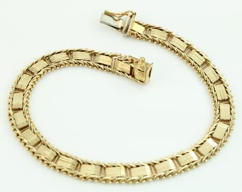 Vintage 14K Imperial Gold USA Bar Link Bracelet, 14K Gold 7 1/2" Long Riccio Bracelet, Vintage 14K Gold Mesh Bracelet 16.7g, Vintage Jewelry