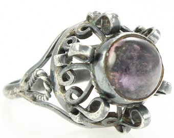 Vintage Mexican Silver Amethyst Ring, 1940s Mexico 925 Sterling Silver Amethyst Raised Filigree Ring,Vintage Mexican Silver, Vintage Jewelry