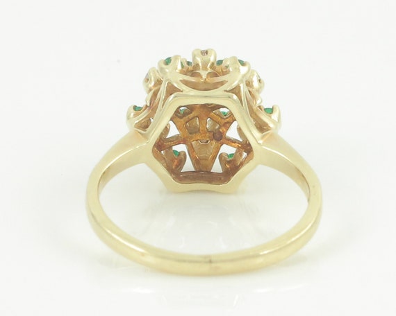 Vintage 14K Diamond Emerald Cluster Ring, 1960s R… - image 5