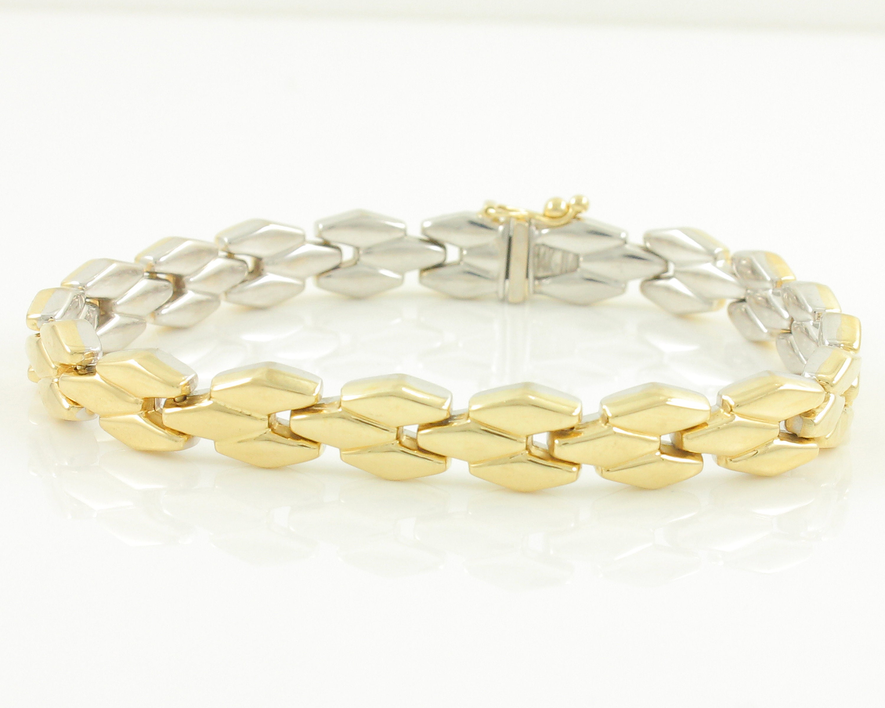 9ct Yellow & White Gold Fancy Link Chain Bracelet