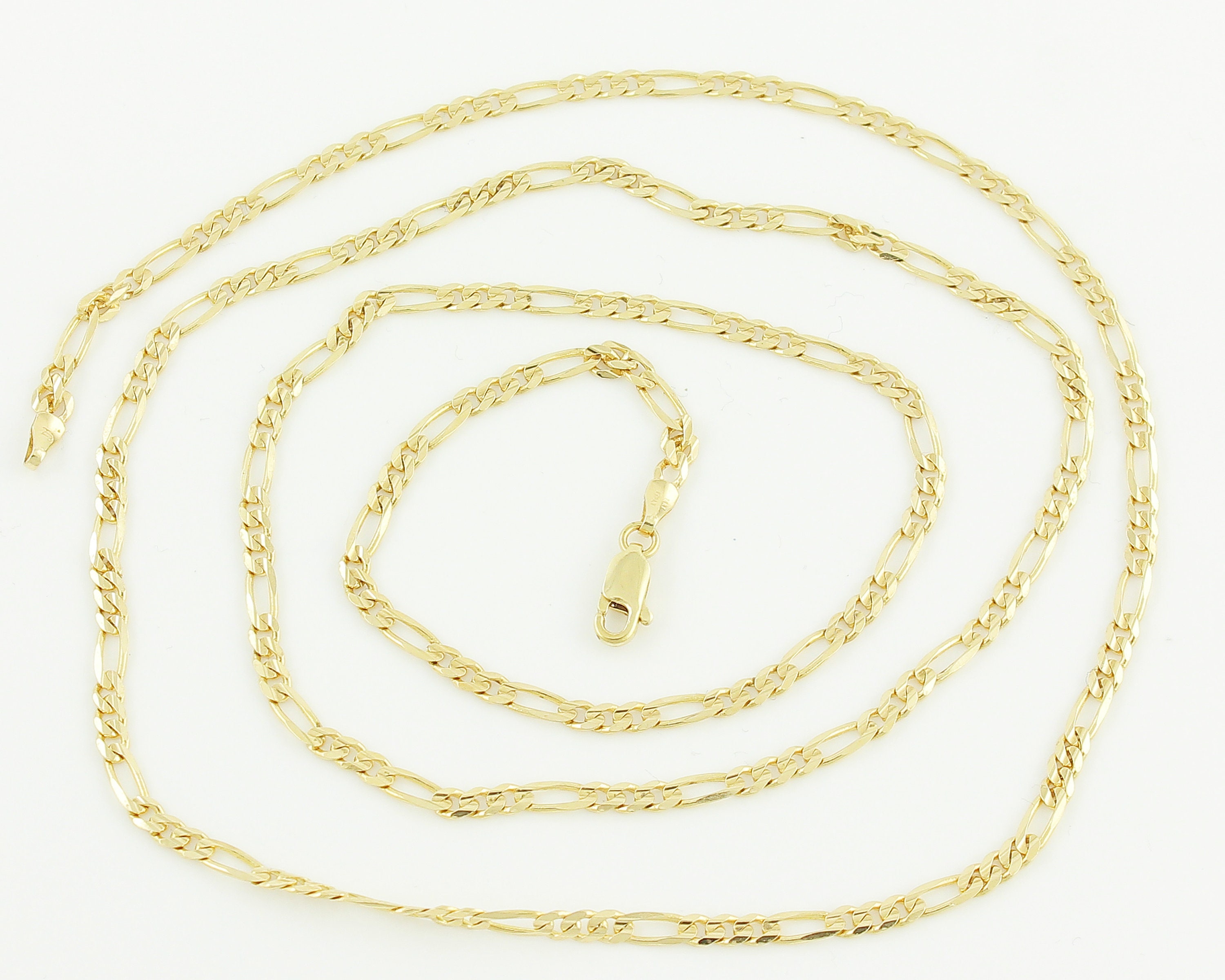 14K Beveled Figaro Link Long Necklace - 30 Chain Yellow Gold Fancy ...