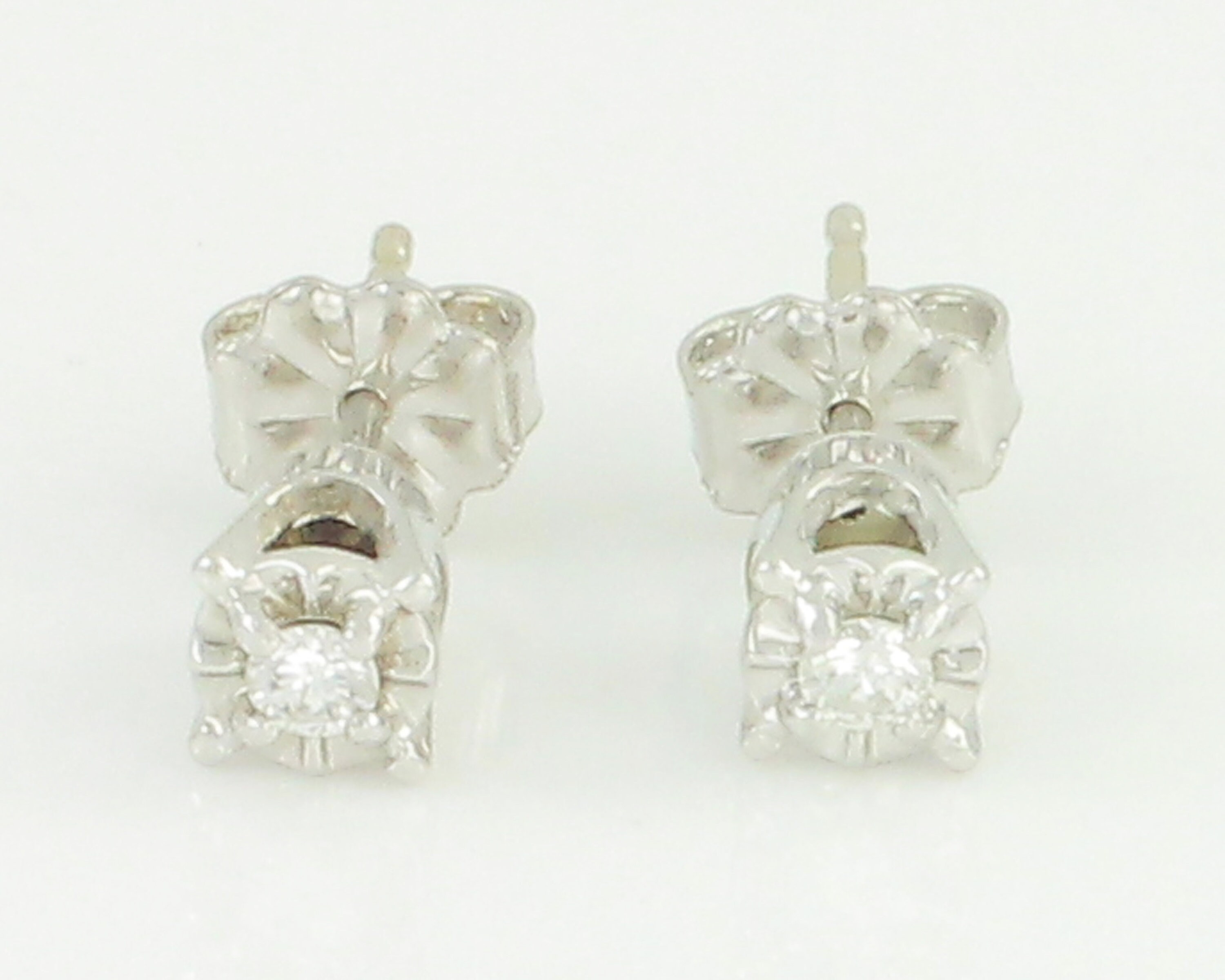 Vintage Diamond Stud Earrings 14K White Gold .10 CT Natural Diamonds
