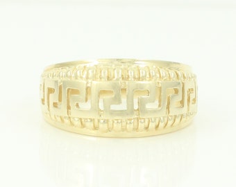 Vintage 14K Greek Key Dome Ring, 14K Solid Gold Domed Meander Ring, 14K Yellow Gold Ring Size 7.75, Vintage 14K Tapered Ring,Vintage Jewelry