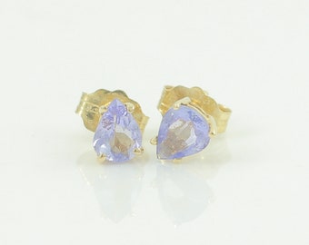 Vintage Pear Tanzanite 14K Yellow Gold Pierced Earrings, Vintage Solid 14K Gold .60 CT Tanzanite Studs, Vintage Jewelry, Estate Jewelry