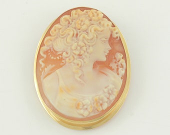 Vintage 18K Beautiful Lady Carved Shell Cameo Brooch Pendant, Intricately Hand Carved Cameo 18K Gold Pin, Vintage Jewelry, Estate Jewelry