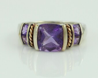 Vintage 925 14K Amethyst Ring, Amethyst Sterling Silver 14K Gold Ring, February Birthstone Size 6 Ring, Vintage Jewelry