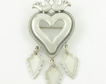 Vintage Huldresolv Silver Bird Heart Brooch, Huldre of Norway Silver Heart Pin, 925 Sterling Silver Norwegian Heart Pin, Vintage Jewelry