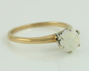 Antique 14K Ladies Opal Solitaire Ring, Edwardian Opal Ring, Vintage 14K Opal Size 8 1/4 Ring, October Birthstone Ring, Vintage Jewelry