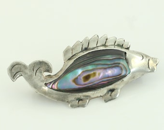 Vintage Mexican Silver Abalone Fish Pin, Taxco Mexico Abalone Shell Fish Brooch, 925 Silver Abalone Fish Pin, Vintage Jewelry,Vintage Brooch