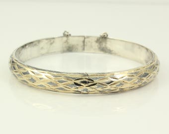 Vintage Sterling Vermeil Diamond Cut Hinged Bangle Bracelet, Vintage Sterling Silver Hinged Bracelet, 1980s 925 Thai Bangle, Vintage Jewelry