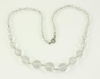 Vintage Faceted Crystal Bead Graduated 19" Necklace, Mid Century 19" Glass Crystal Beads, Vintage Wedding Necklace, Vintage Jewelry