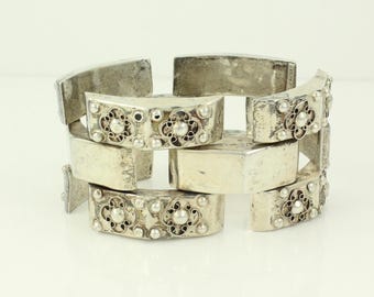 Vintage Mexican Silver Chunky Bracelet, Vintage 1940s Sterling Silver Pyramid Link Bracelet, Mexico Pre-Eagle Mark Bracelet, Vintage Jewelry
