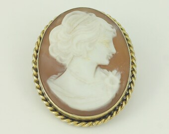 Vintage Hand Carved Cameo Brooch Sterling Gold Wash, 1950s Shell Cameo Pin Pendant, Vintage Cameo Pin, Shell Cameo Brooch, Vintage Jewelry