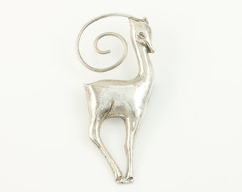 Vintage Sterling Silver Gazelle Brooch, Early Mexican Sterling Silver Deer Pin, Art Deco Stylized Sterling Llama Brooch, Vintage Jewelry
