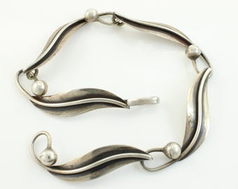 Vintage Mexican Sterling Bracelet, Mid Century Modern 925 Silver Bracelet, Taxco Mexico Sterling Silver Leaf Bracelet, Vintage Jewelry