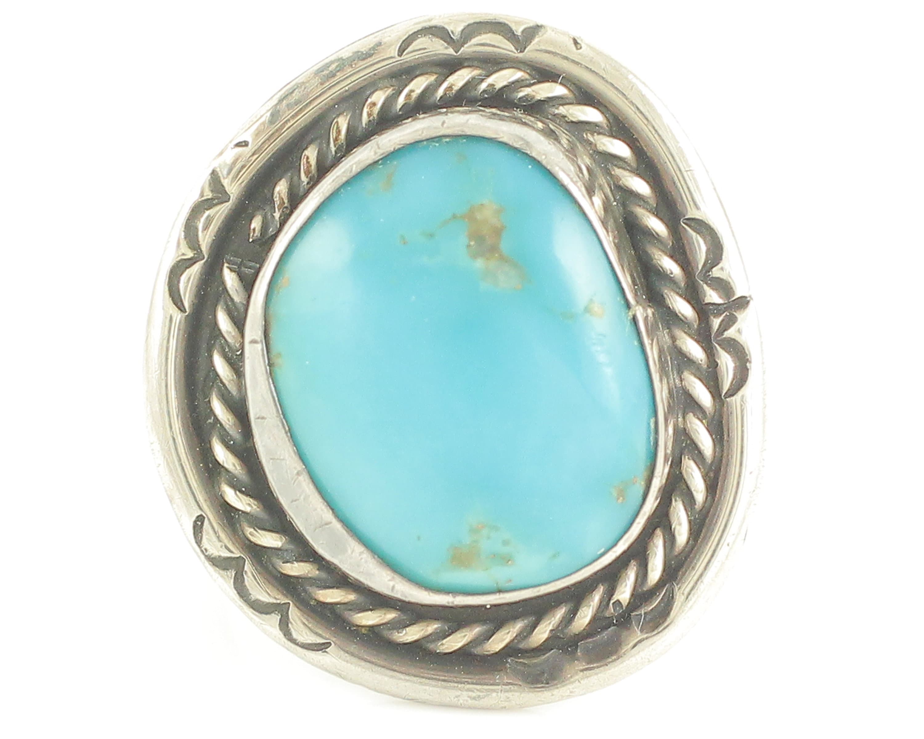 Sterling Silver Turquoise Statement Ring - Vintage Southwestern Hand ...