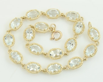 Vintage 14K Aquamarine Bracelet, 1980s Aquamarine Straight Line Bracelet, March Birthstone Bracelet, 14K Aquamarine Bracelet,Vintage Jewelry