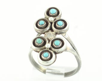 Vintage Silver Snake Eye Turquoise Ring, Sterling Silver Turquoise Petit Point Ring, Southwestern Ring,Size 5 Turquoise Ring,Vintage Jewelry