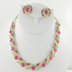 Vintage Coro Rhinestone Choker Earring Set: 1960s Fuchsia & Pale Pink