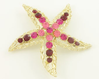 Vintage Coro Pin Rhinestone Starfish Brooch, Coro Pink Sea Star Pin, 1960s Coro Brooch, Coro Gold Pink Ombre Starfish Brooch,Vintage Jewelry