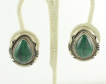 Malachite Silver Earrings by John McCray Navajo IHMSS - Vintage Sterling Clip On Earrings - 18.6g Hand Made - Vintage Southwestern Jewelry