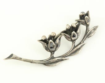 Vintage Sterling Silver Tulip Brooch, 1940s 925 Silver 3 Tulip Pin, 925 Sterling Silver Floral Pin, Vintage Flower Brooch, Vintage Jewelry
