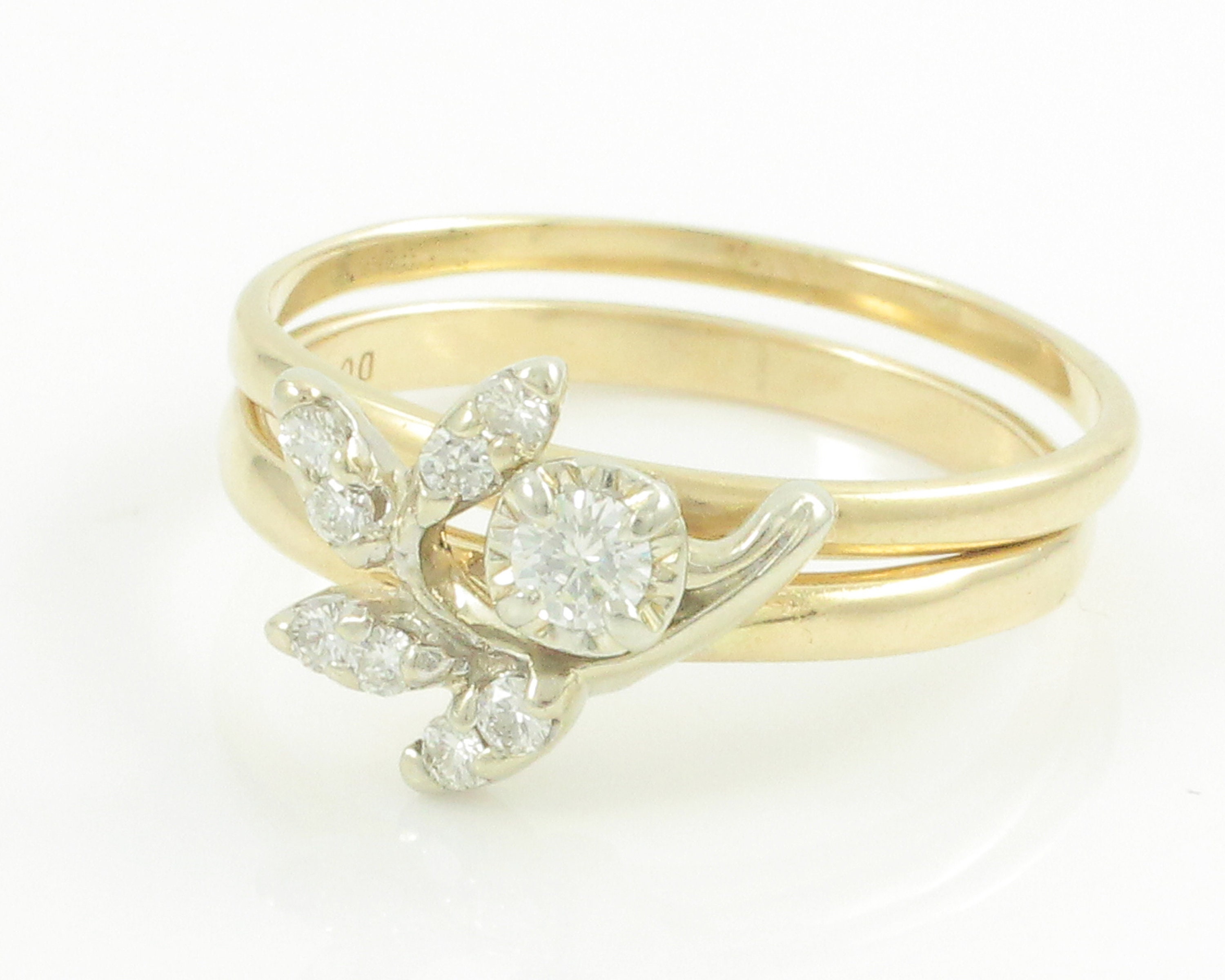 Estate Vintage Diamond Blossom Ring in 14k White and Yellow Gold