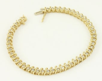 Vintage 2 CT Diamond Tennis 14K Bracelet, Vintage 14K Yellow Gold Diamond S Link Bracelet, 1990s 14K Gold Tennis Bracelet, Vintage Jewelry