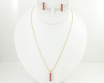 Vintage 18K Ruby Pendant Necklace and Drop Earring Set, 18K Yellow Gold Natural Ruby Necklace and Earrings, Estate Jewelry, Vintage Jewelry