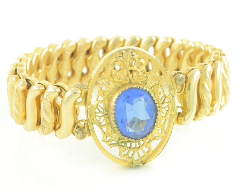 5 Inch for Small Wrist Briggs Edwardian Sweetheart Jewelry Vintage Jewelry Antique Carmen Blue Stone Filigree Expansion Bracelet F D