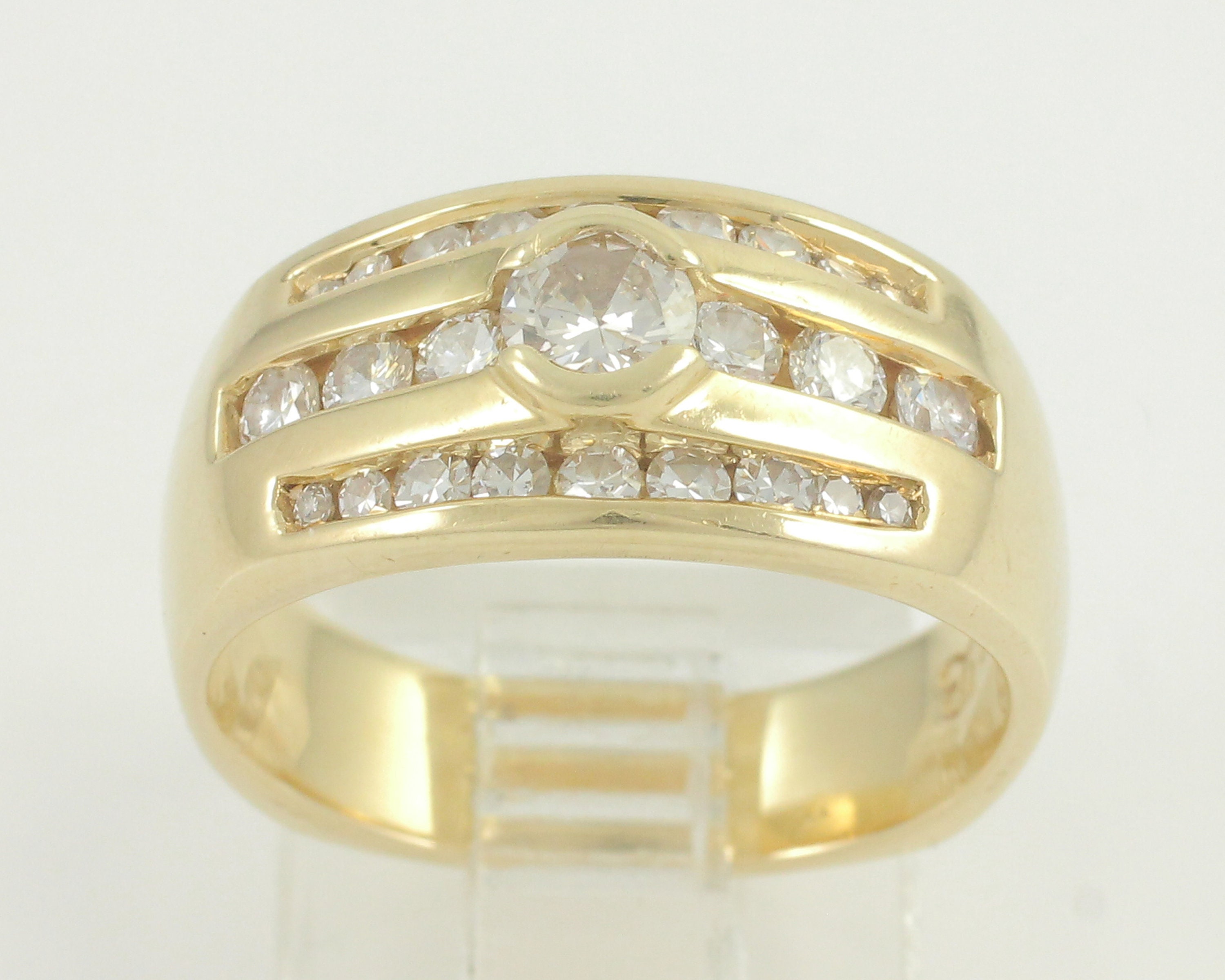 Wide 14K 1 ct tw Natural Diamond Wedding Band, Vintage Custom Made 14K Diamond Channel Set Ring, 1980s Diamond Ring Size 8.5,Vintage Jewelry