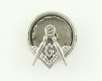 10K White Gold Masonic Lapel Pin, 10K White Gold Mason Square and Compass Emblem Tac, Vintage Masonic Jewelry, Vintage Jewelry