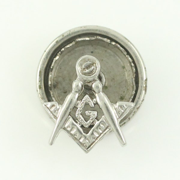 10K White Gold Masonic Lapel Pin, 10K White Gold Mason Square and Compass Emblem Tac, Vintage Masonic Jewelry, Vintage Jewelry