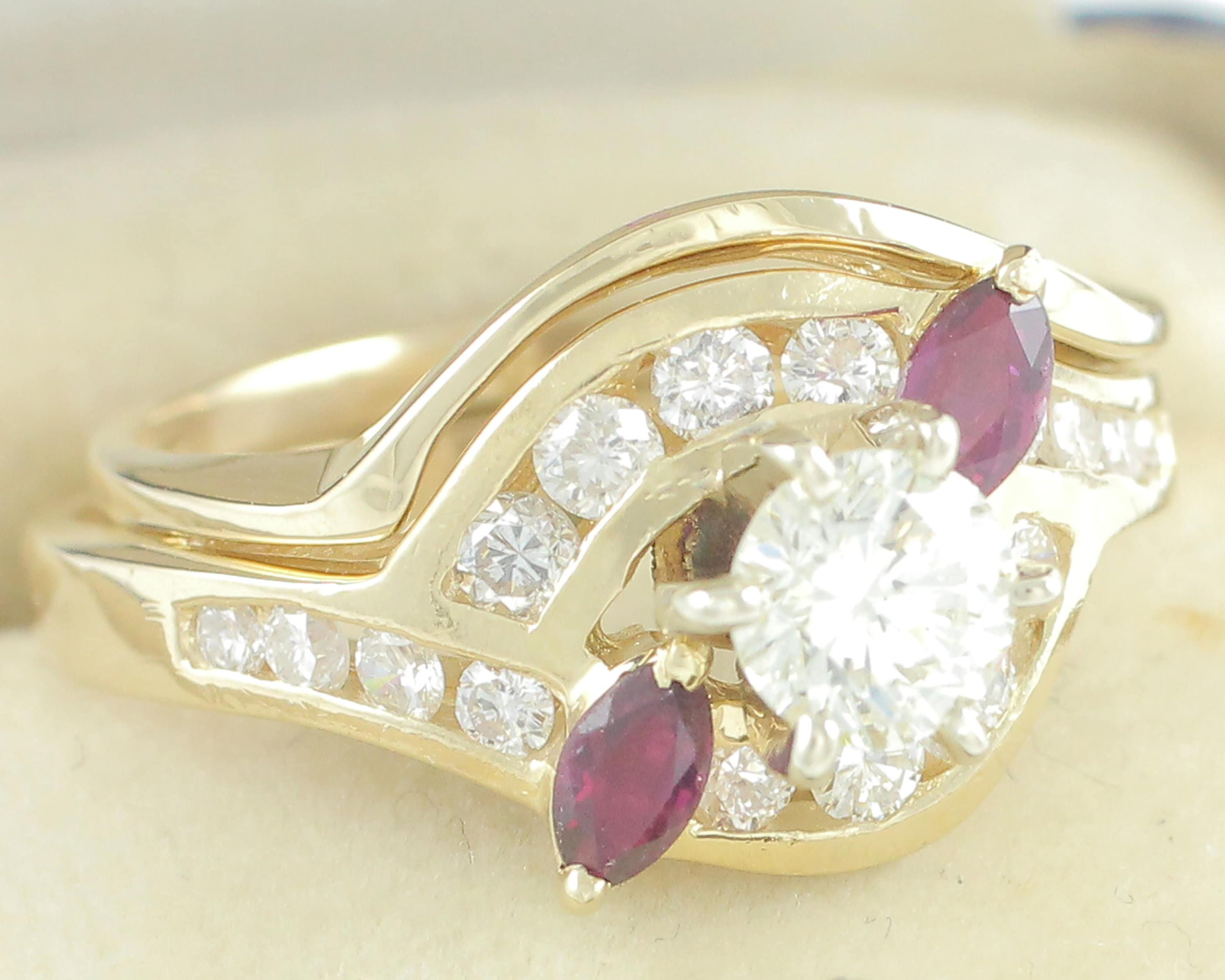 Vintage ruby deals wedding ring sets
