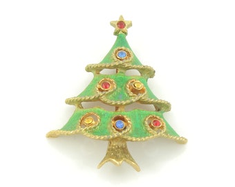 Vintage JJ Jonette Rhinestone Christmas Tree Pin, Vintage Figural Christmas Tree Brooch, Vintage Holiday Pin, Christmas Pin, Vintage Jewelry