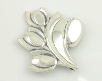 Vintage Renoir Sauteur Sterling Tulip Brooch, 1950s Renoir Sterling Silver Rhodium Flower Pin, Mid Century Estate Jewelry, Vintage Jewelry