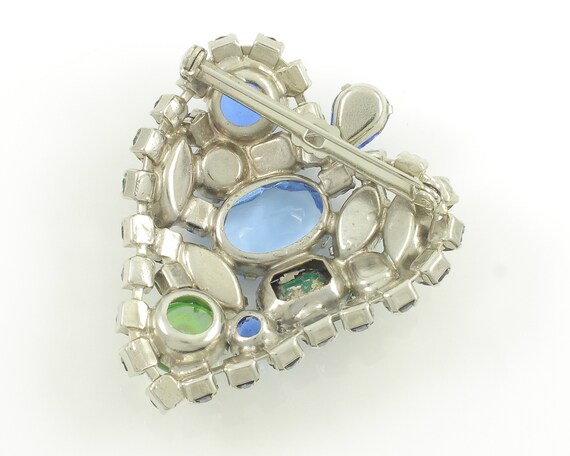 Vintage Blue Green Rhinestone Brooch, Vintage Blu… - image 6