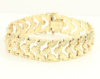 Vintage 14K Fancy Link Bracelet, 14K Yellow Gold 5/8 Inch Wide Bracelet, Aurafin 14K Bracelet, Estate Jewelry, Vintage Jewelry