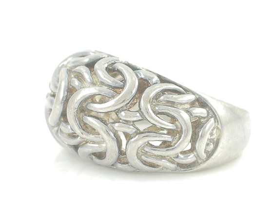 Vintage Sterling Silver Byzantine Link Dome Ring,… - image 4