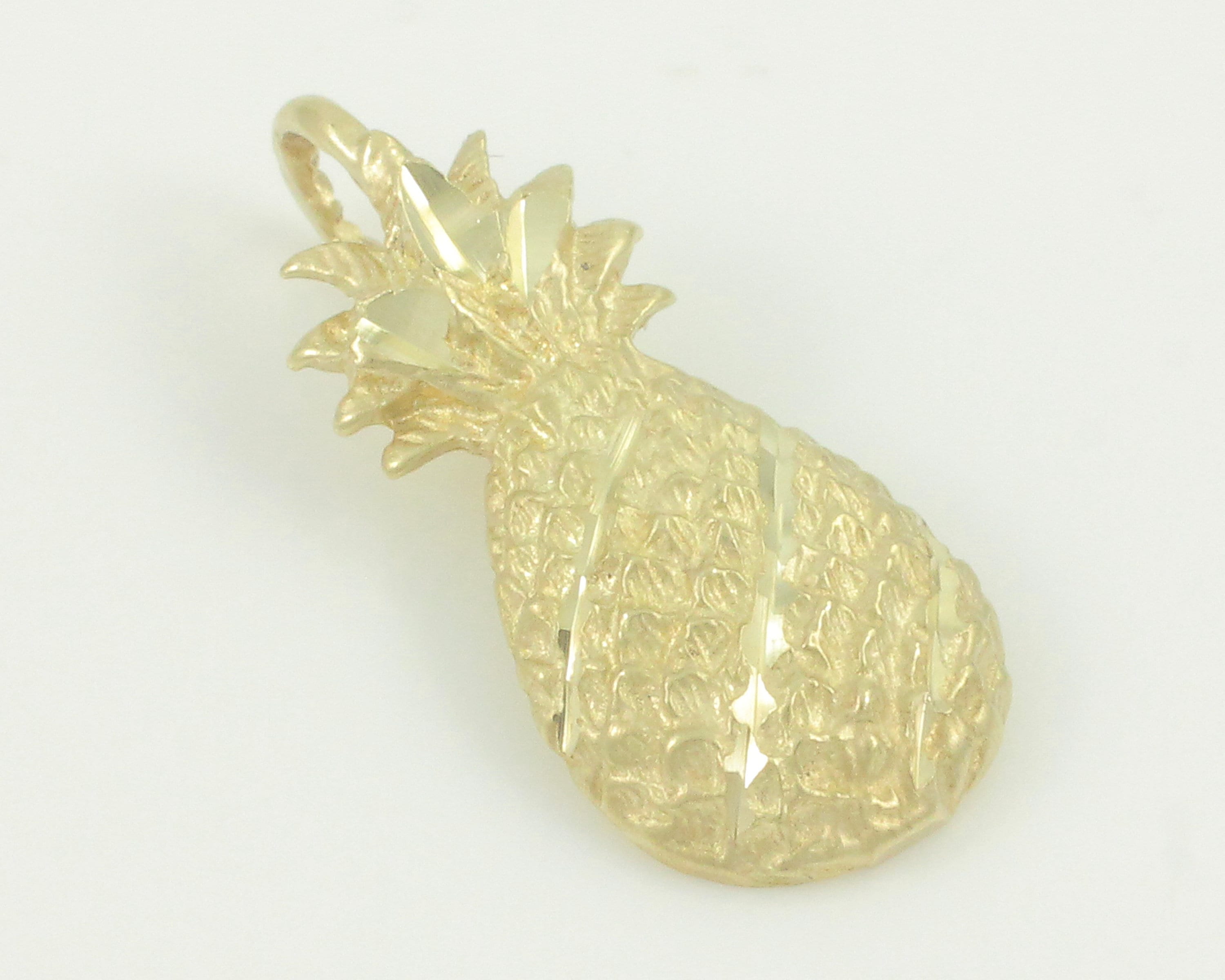 Vintage 10K Pineapple Pendant, 1980s 10K Diamond Cut Pineapple Charm