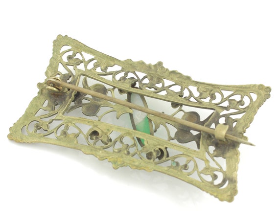 Victorian Clover Green Stone Sash Pin Brooch, Ant… - image 4