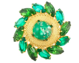 Vintage Green Rhinestone Brooch, Vintage Molded Glass Rhinestone Green Brooch, Vintage Green Confetti Pin, Estate Jewelry, Vintage Jewelry
